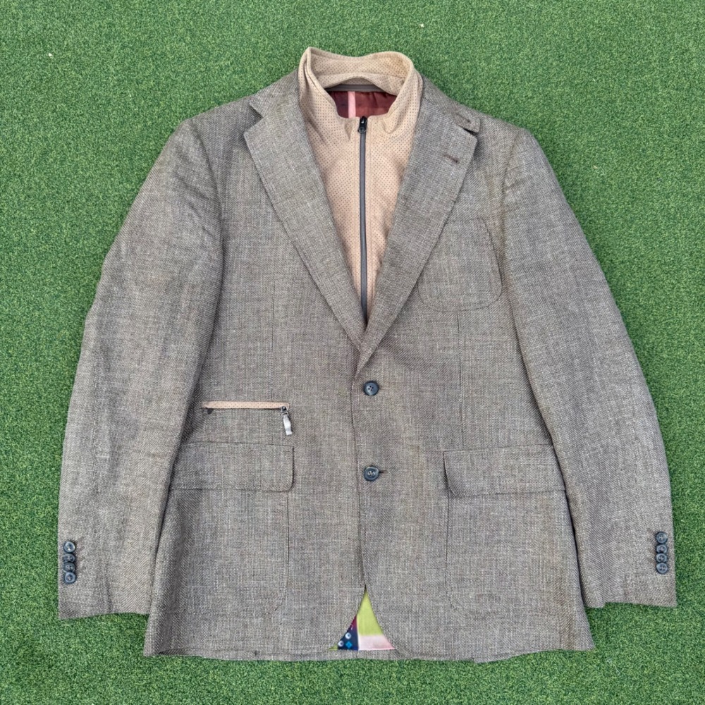 Robert Graham Jetset Linen Silk Sport Coat Blazer Mens 42 Zip Out Bib Brown